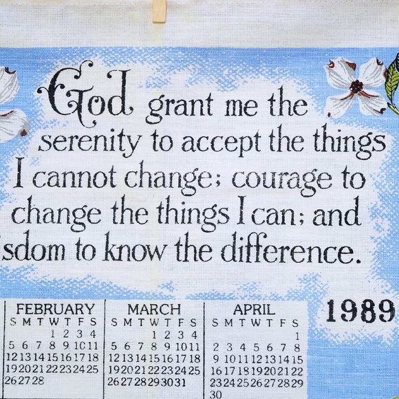 Vintage 1989 Serenity Prayer & Country Church on Pond Calendar Towel by Kay Dee - Picture 3 of 7
